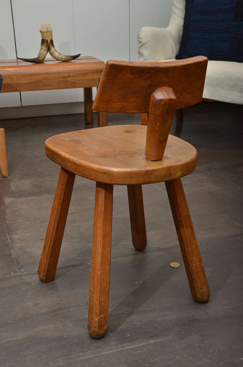 French Oak Stool with Back Rest