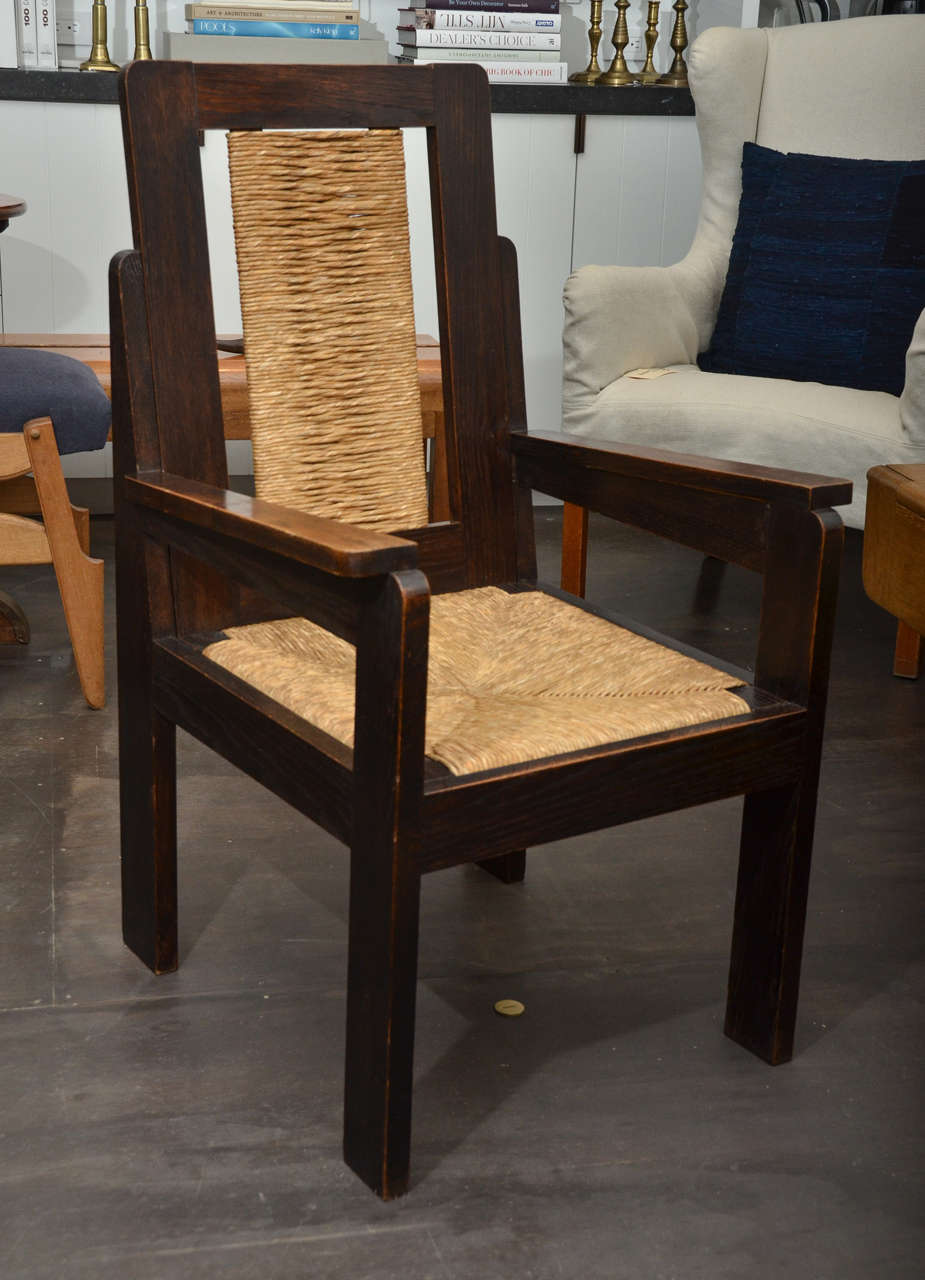 Pair of beautiful Oak framed chairs with Rush Back rests and seats.