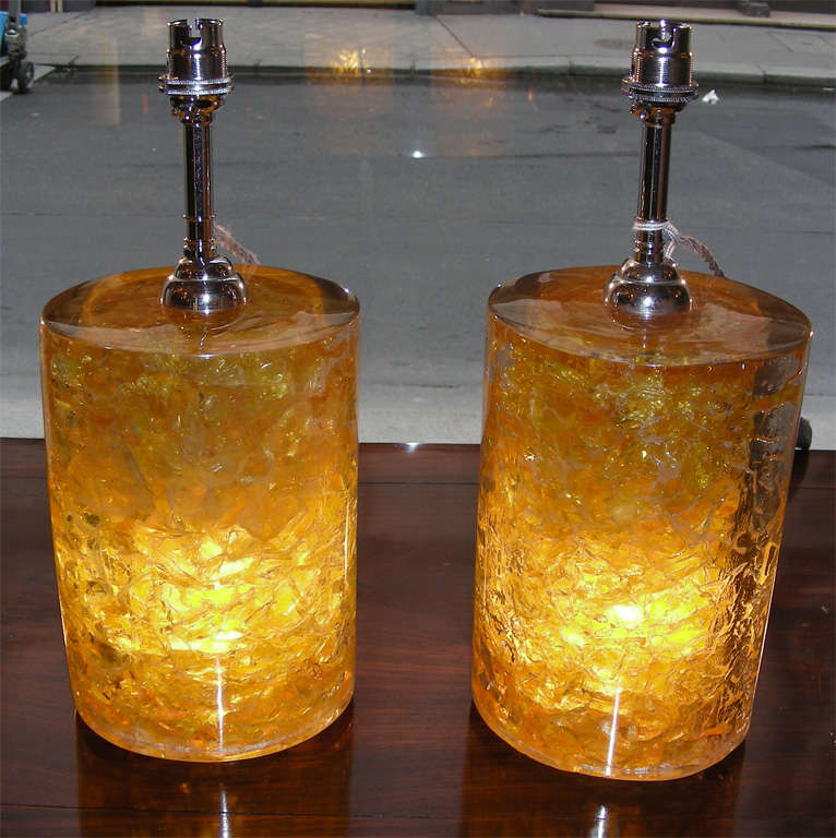 Two 1970s Yellow-Orange Resin Lamp Bases