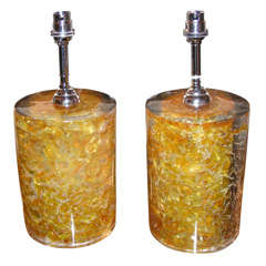 Two 1970s Yellow-Orange Resin Lamp Bases