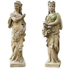 Pair of Outstanding Carved Stone Seasons