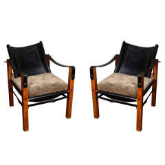 Pair of saddle-stitched leather chairs, Austrian, Aubock, 1950s