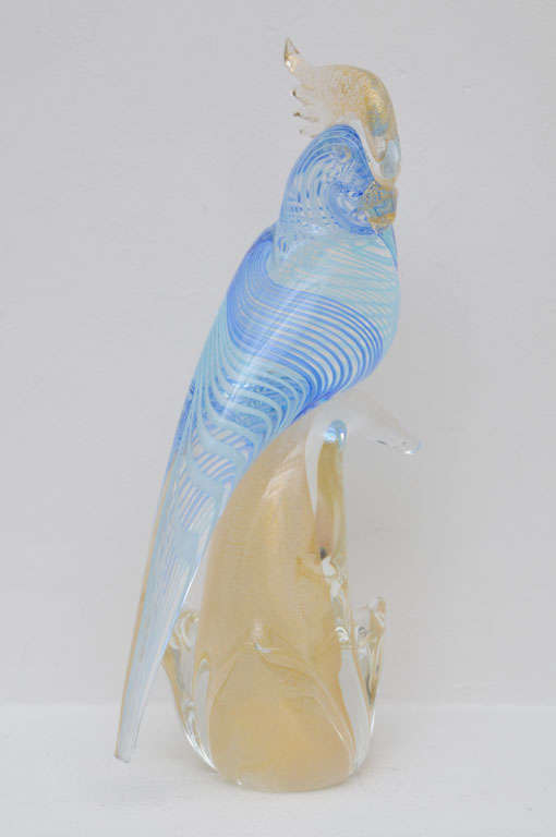 Set of Two Mid-Century Modern Murano-Glass Exotic Birds (Cockatoo and Parrot) 1