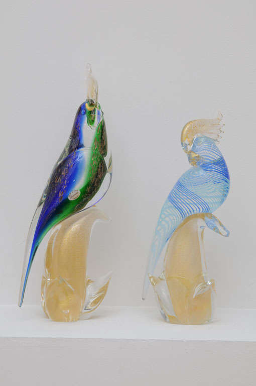Set of Two MidCentury Modern MuranoGlass Exotic Birds (Cockatoo and Parrot) at 1stDibs glass