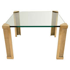 Italian Bronze and Glass Coffee Table with Triangular Bronze Legs, circa 1960s