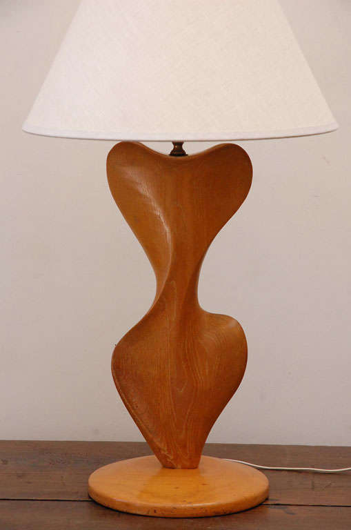 American Beautiful Biomorphic Wooden Lamp For Sale