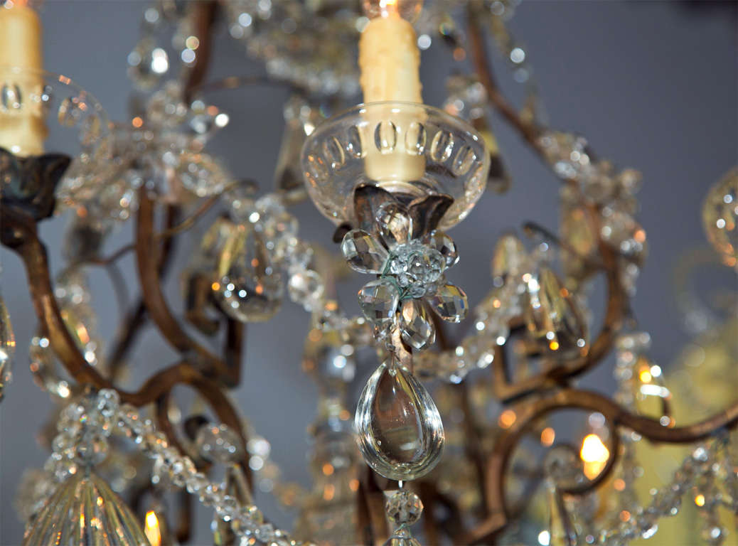 Bronze and Crystal Chandelier In Good Condition For Sale In Stamford, CT