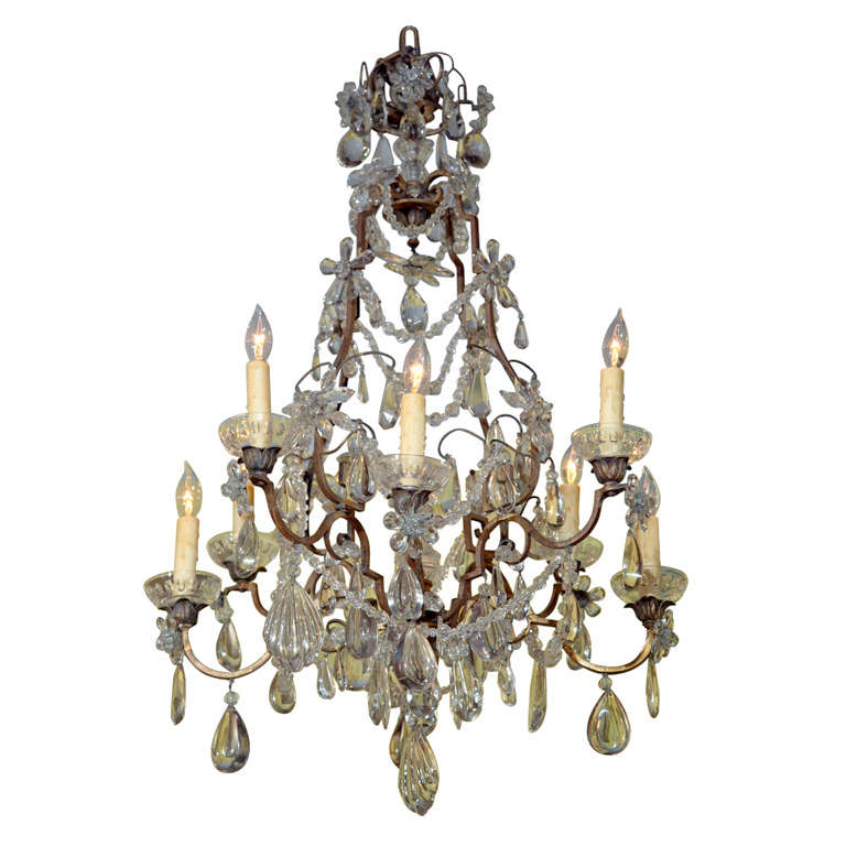 Bronze and Crystal Chandelier For Sale