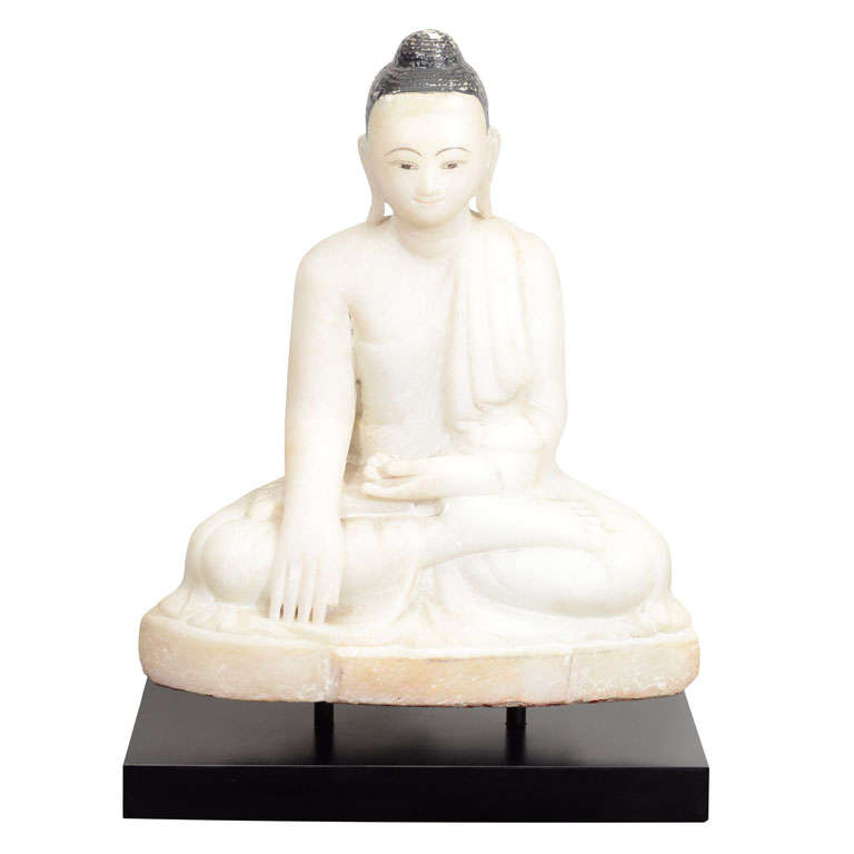 19th Century Alabaster Seated Buddha For Sale