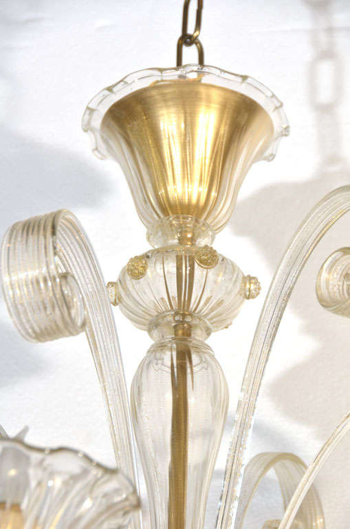 Italian 5 Arm Gold Murano Chandelier