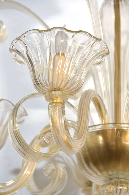 Mid-20th Century 5 Arm Gold Murano Chandelier