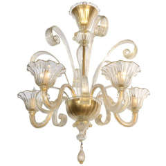 5 Arm Gold Murano Chandelier