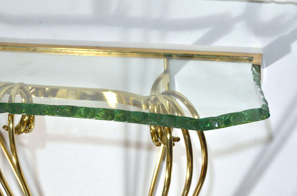 Mid-20th Century Italian Brass Console with a Chiseled Glass Top