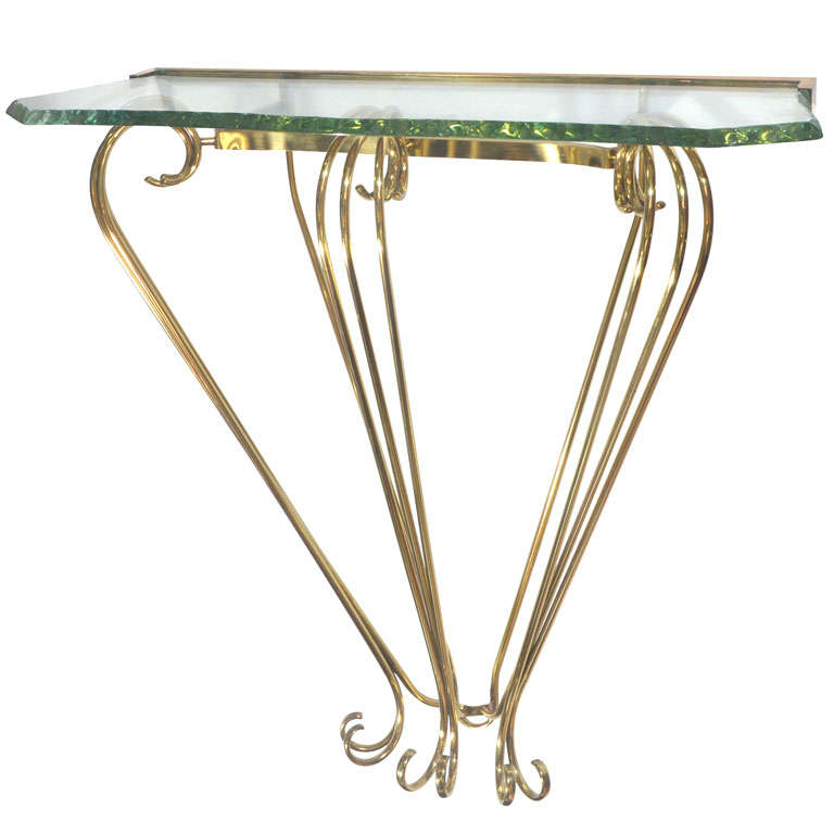 Italian Brass Console with a Chiseled Glass Top