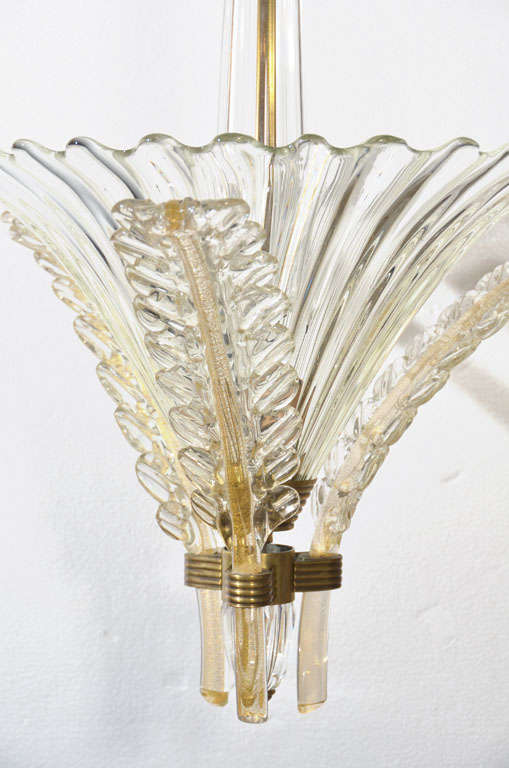 Mid-Century Modern Clear and Gold Murano Lantern Attributed to Barovier For Sale