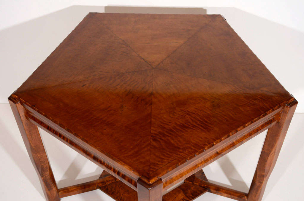20th Century Lars Israël Wahlman, Carved Birchwood Pentagonal Coffee Table, Sweden, C. 1910