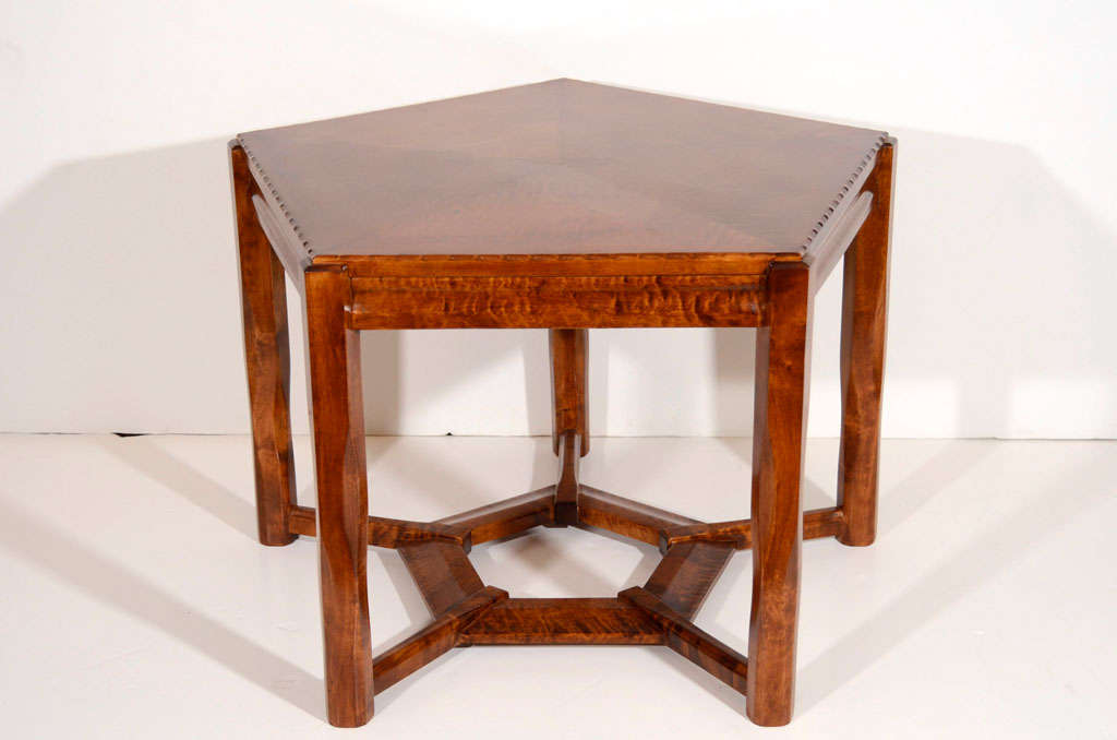 Lars Israël Wahlman, Carved Birchwood Pentagonal Coffee Table, Sweden, C. 1910 2