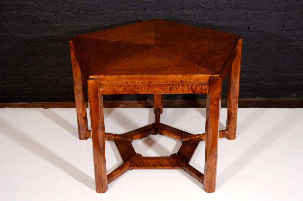 Lars Israël Wahlman, Carved Birchwood Pentagonal Coffee Table, Sweden, C. 1910 4