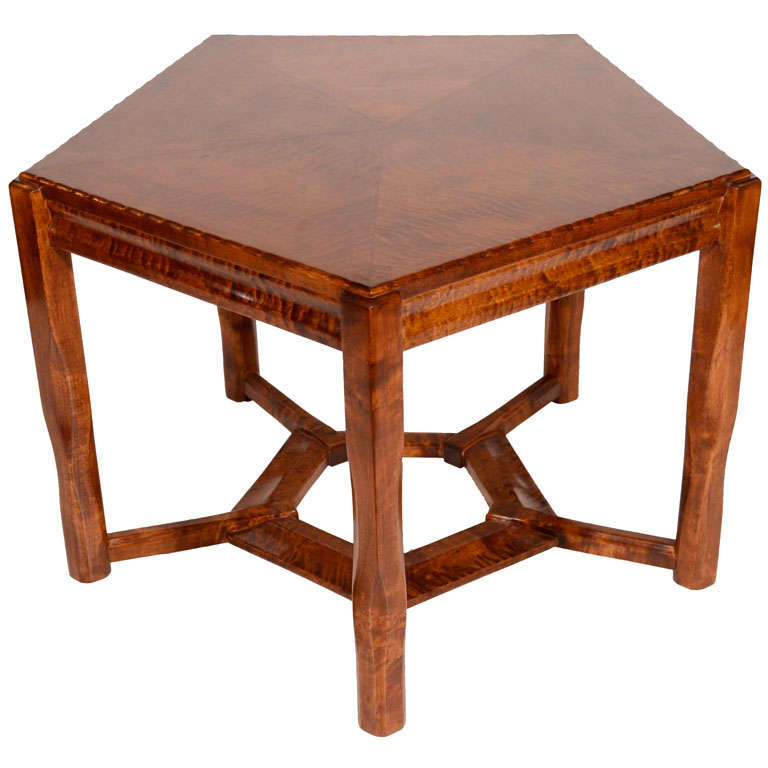 Lars Israël Wahlman, Carved Birchwood Pentagonal Coffee Table, Sweden, C. 1910