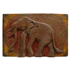 Indian Wood Panel w/ Elephant