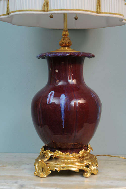 Ormolu Pair of 19th Century Ox Blood Flambe Chinese Lamps For Sale