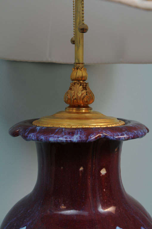 Pair of 19th Century Ox Blood Flambe Chinese Lamps For Sale 2