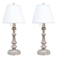 Pair of Martelay Silvered Bronze Lamps by  E.F. Caldwell