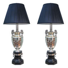 Impressive and Beautiful Pair of Silver Gilded Bronze Lamps