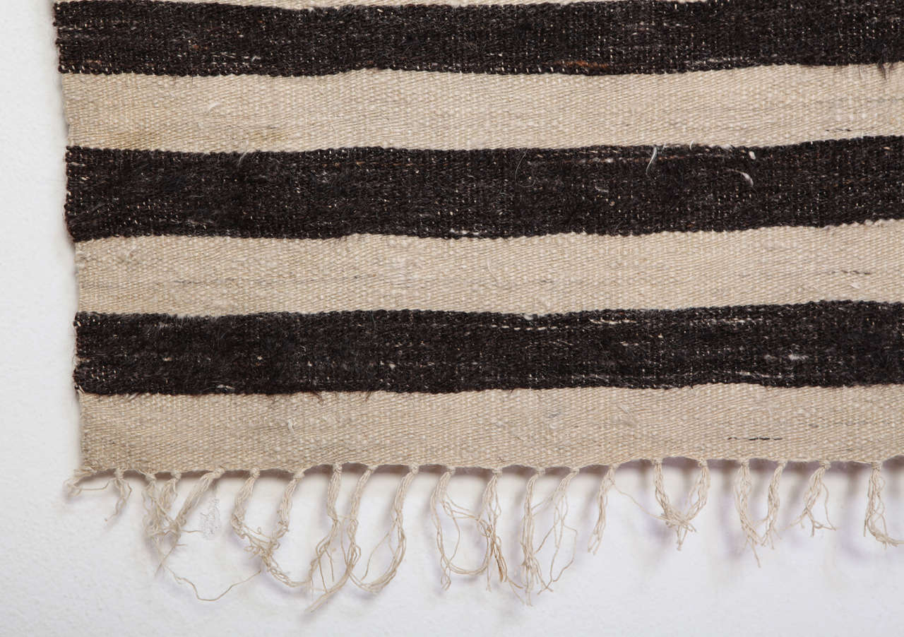 Hand-Woven Vintage Anatolian Minimalist Angora Wool Flat-Weave Rug, 1930's