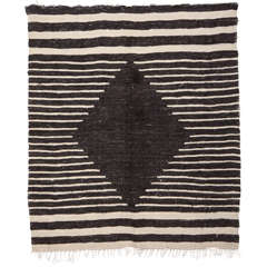 Vintage Anatolian Minimalist Angora Wool Flat-Weave Rug, 1930's