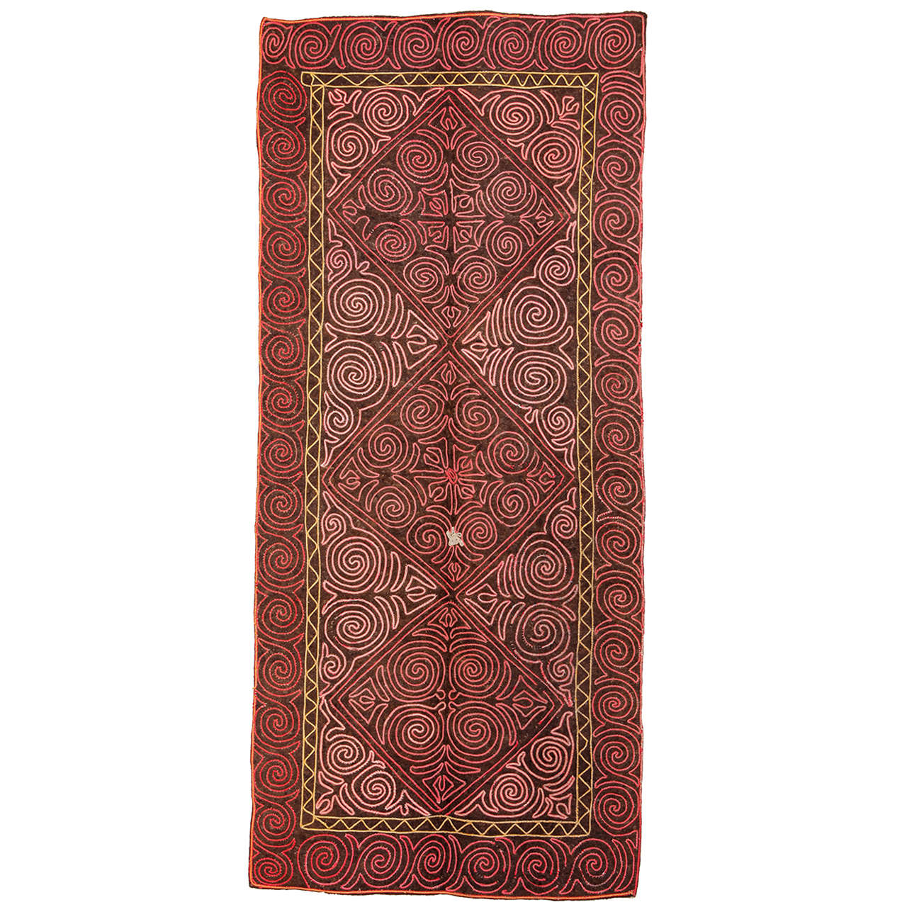 Vintage Embroidered Central Asian Felt Rug For Sale