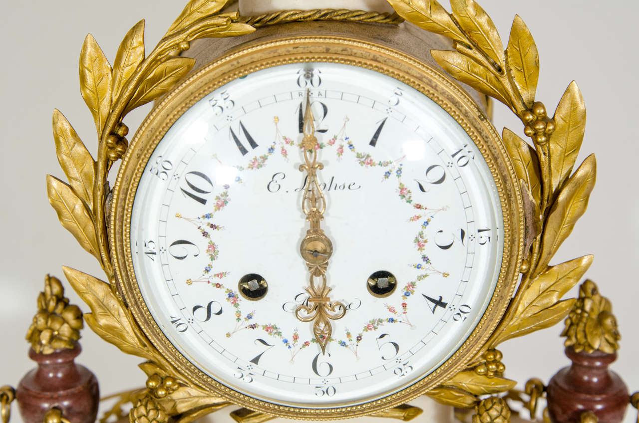 French 19th Century Louis XVI Style Marble and Ormolu Clock, By E. Lemoine For Sale 1