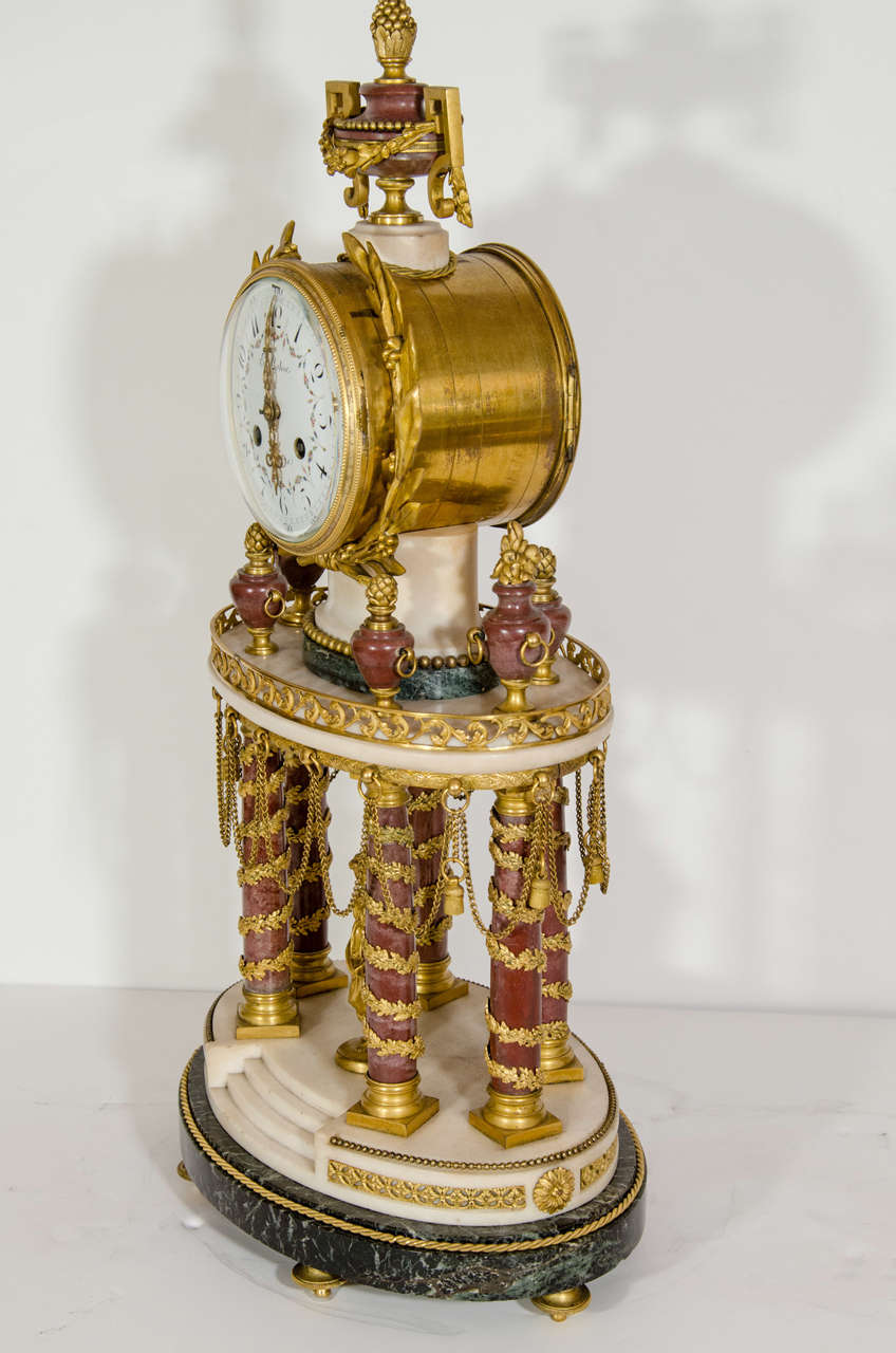 French 19th Century Louis XVI Style Marble and Ormolu Clock, By E. Lemoine For Sale 2