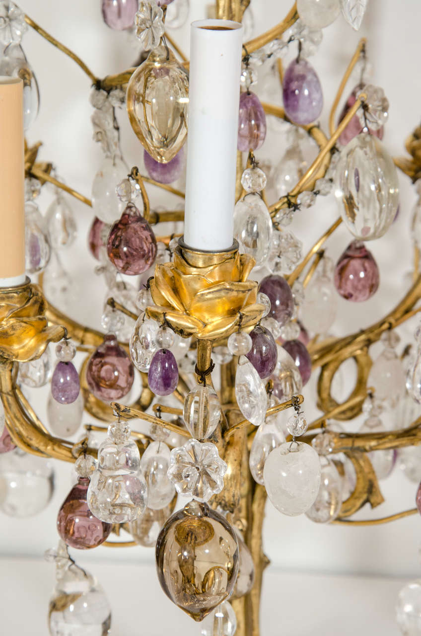 Début du 20ème siècle Paire de superbes lampes anciennes en bronze doré et cristal de roche de style Louis XVI Bagues en vente