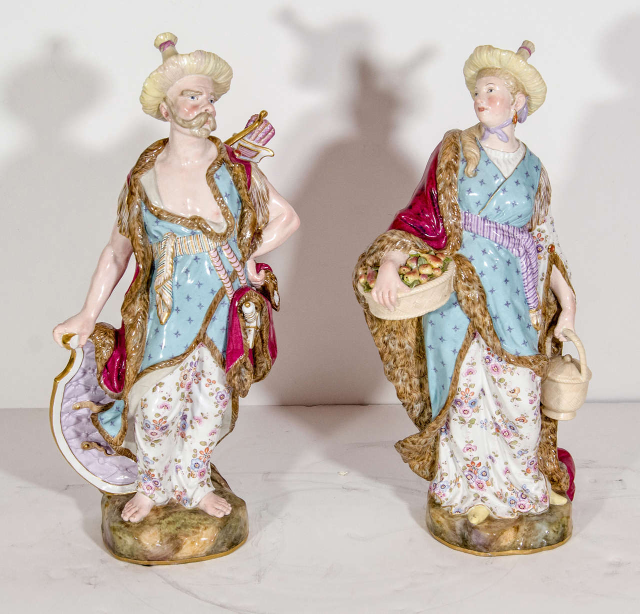 Pair Of Unique Antique Meissen Chinoiseries Porcelain Figures, 19th Century