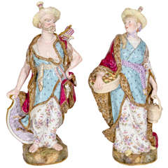 Pair Of Unique Antique Meissen Chinoiseries Porcelain Figures, 19th Century