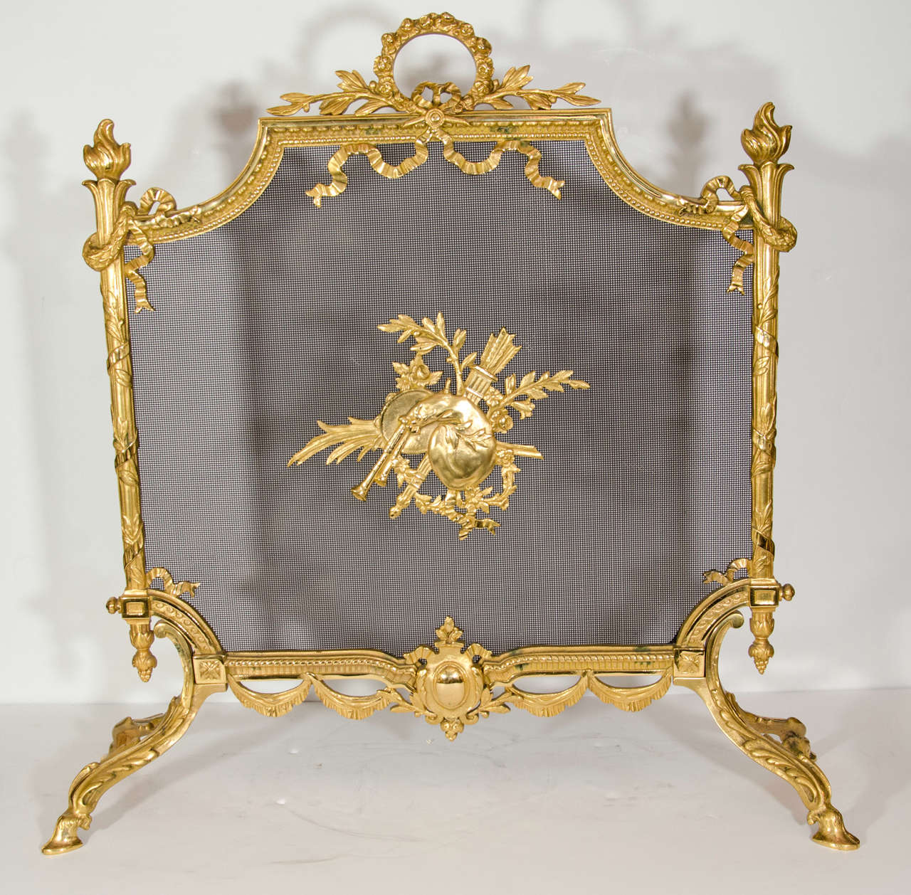 Superb Antique French Louis XVI Gilt Bronze Fire Screen