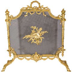 Superb Antique French Louis XVI Gilt Bronze Fire Screen