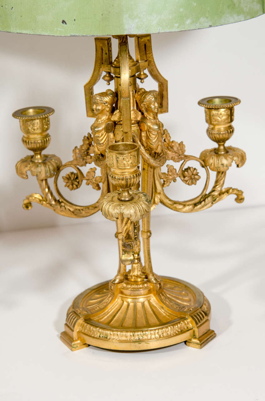 Pair Antique French Louis XVI Gilt Bronze Bouillotte Lamps, 19th Century For Sale 3