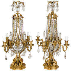 Pair French Louis XVI Gilt Rbonze & Crystal Baccarat Candelabras, 19th Century