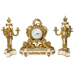Superb Antique French Louis XVI Tiffany Clock Set, 19th Century