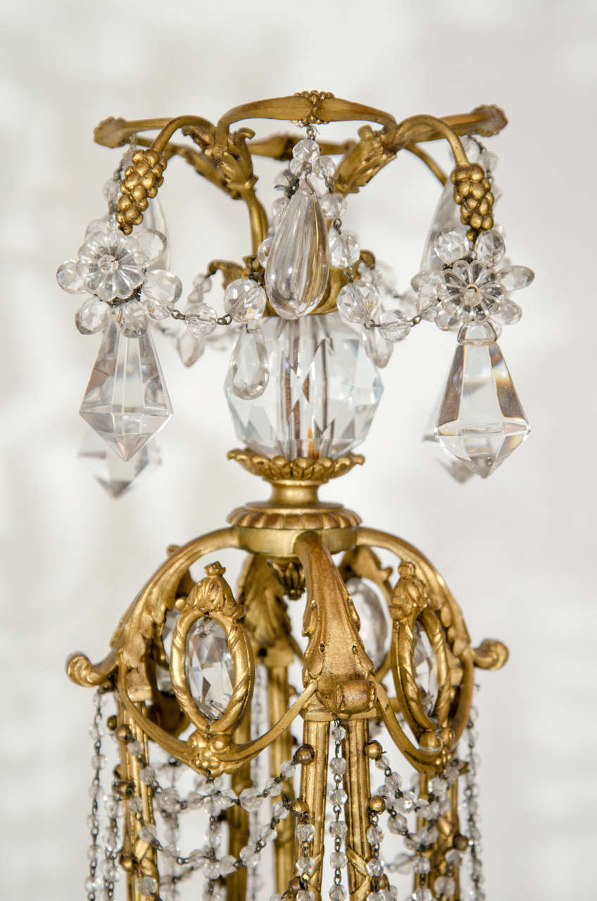 Pair of Antique French Louis XVI Style Gilt Bronze and Crystal