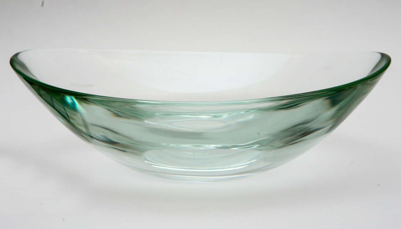 An elegant elongated oval bowl that though unsigned, based on the workmanship and quality of the crystal, we believe to be Fontana Arte.