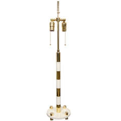 White Enamel and Brass Striped Table Lamp 2