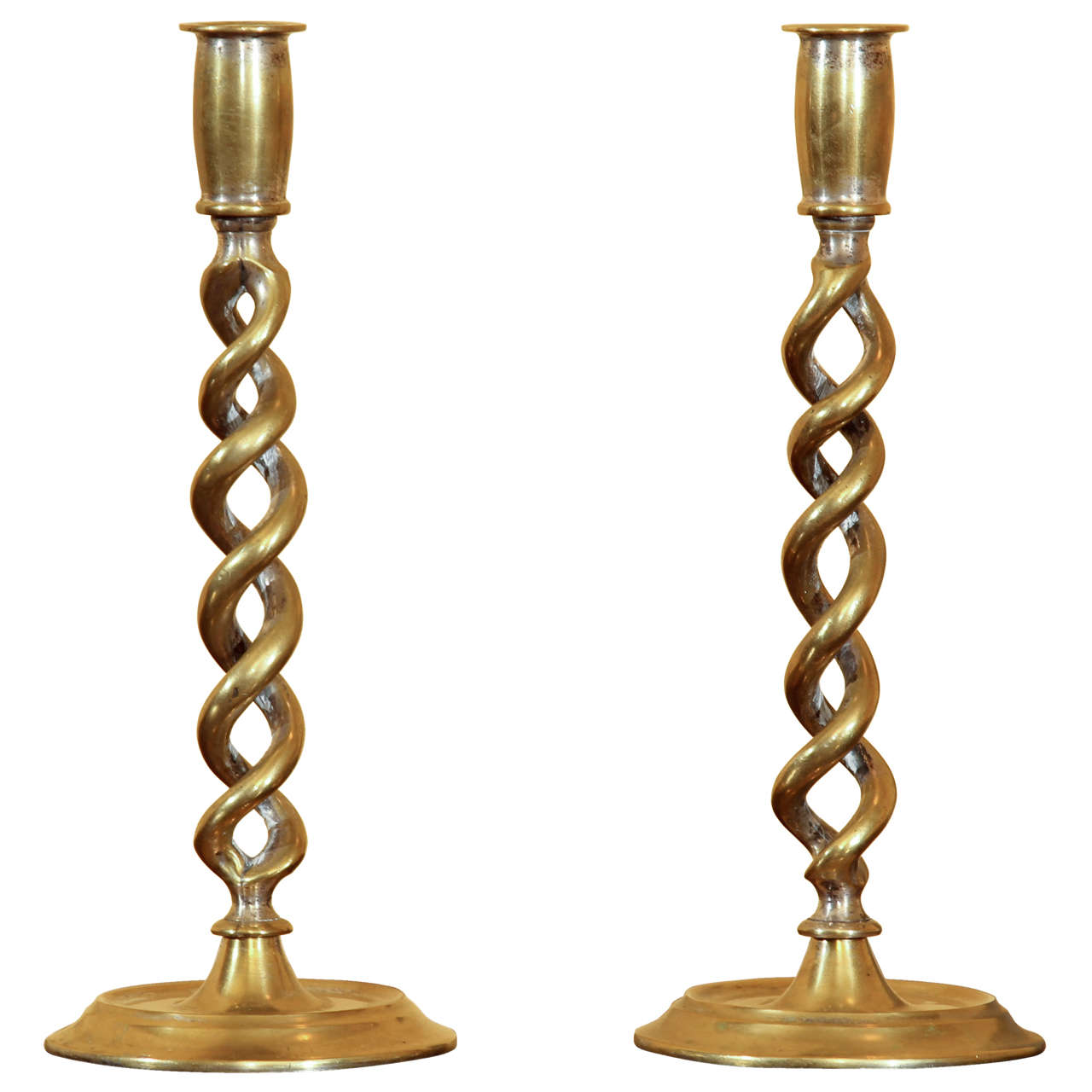 Pair of English Double Twist Candlesticks For Sale