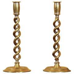 Antique Pair of English Double Twist Candlesticks