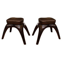 Pair of Lacquered Wood, Splayed Leg Benches