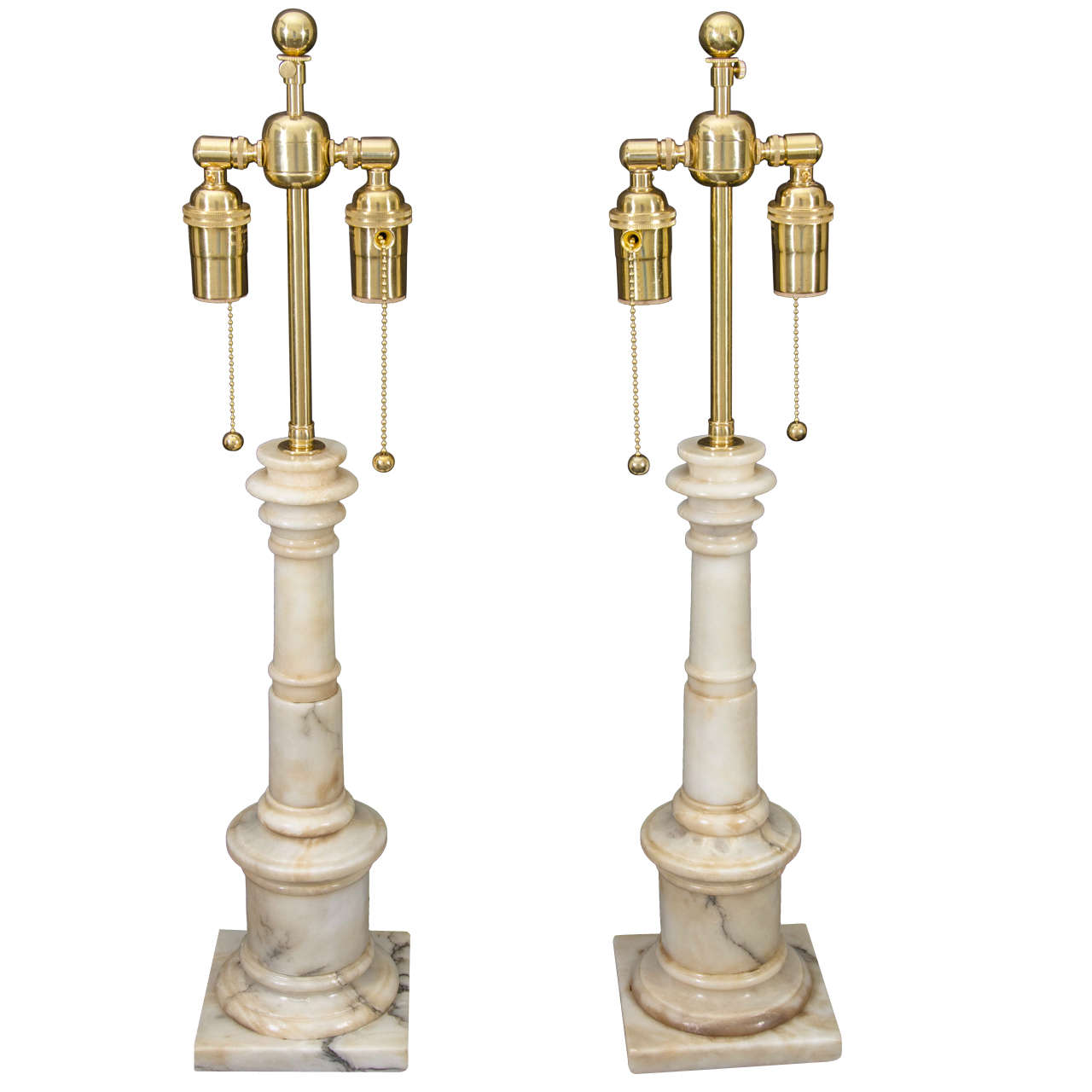 Classical Style Carved Alabaster Column Lamps For Sale