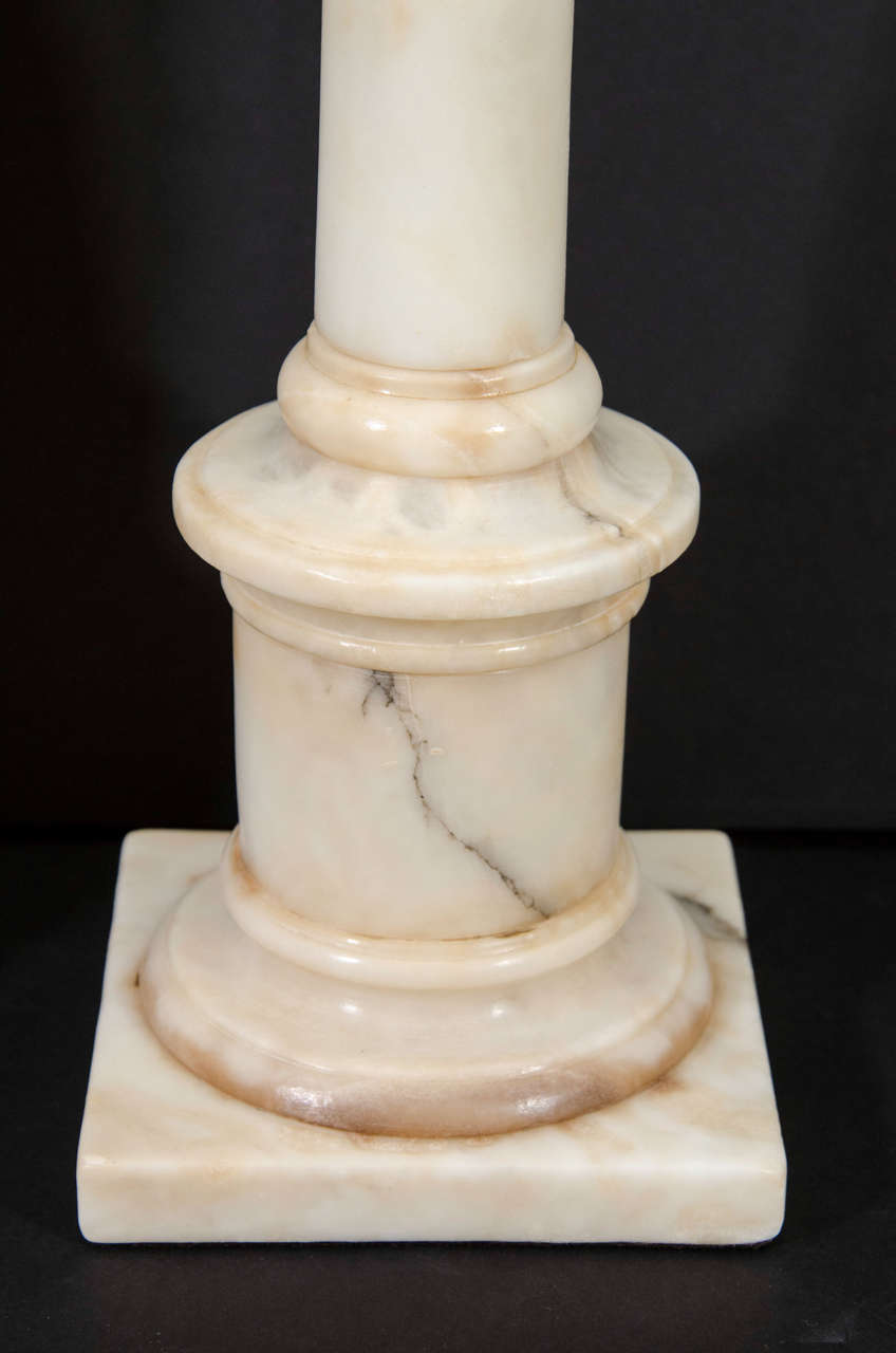 Classical Roman Classical Style Carved Alabaster Column Lamps For Sale