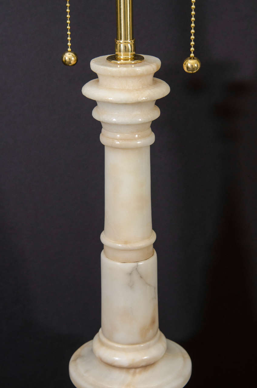 20th Century Classical Style Carved Alabaster Column Lamps For Sale